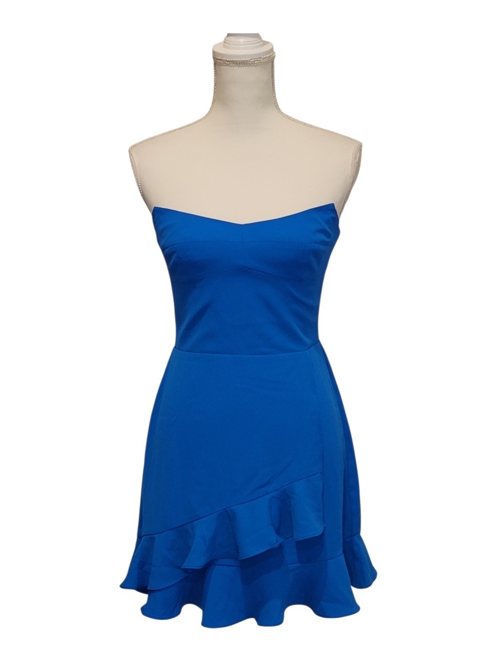 NWT Uprichard Cobalt Blue Strapless Asymmetrical Ruffle Hem Mini Dress Small